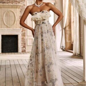 GLAMOROUS MULTICOLOR, RUFFLED, STARS CONTRAST MESH, AND SEQUIN, LACE UP …